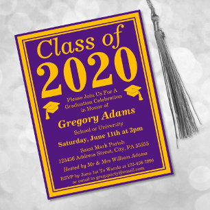 Invitation Carte Postale Classe de 2023 Purple Gold Graduation