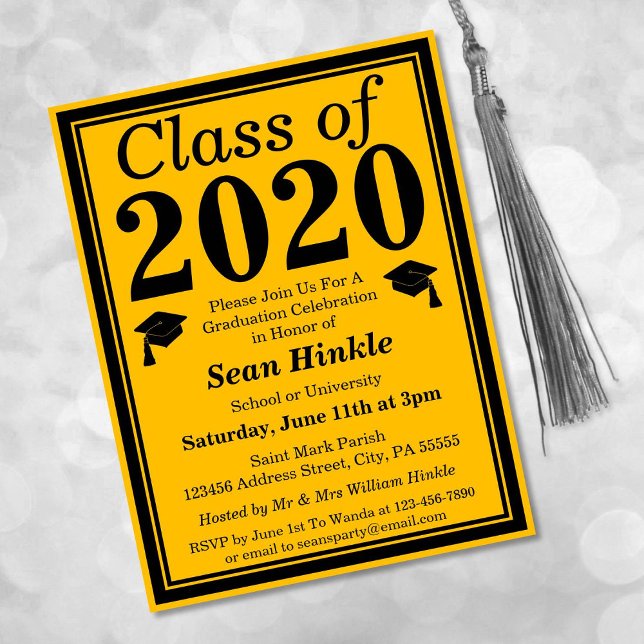 Invitation Carte Postale Classe de 2024 Black Gold Graduation (Créateur téléchargé)