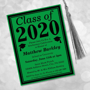 Invitation Carte Postale Classe de 2024 Green Black Graduation