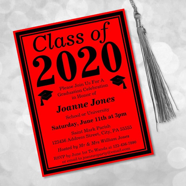 Invitation Carte Postale Classe de 2024 Red Black Graduation (Créateur téléchargé)