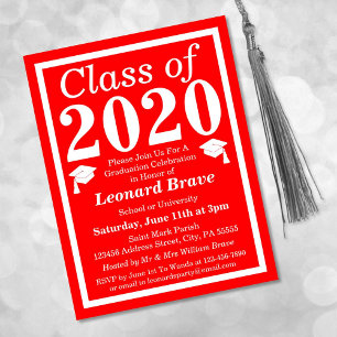 Invitation Carte Postale Classe de 2024 Red White Graduation