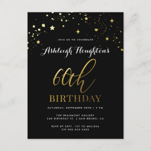 Invitation Carte Postale Classic Black & Gold Star Confetti 60e anniversair