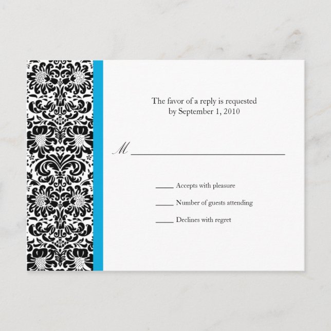 Invitation Carte Postale Classic Damask RSVP (Devant)