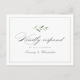 Invitation Carte Postale Classic Elegance Script Mariage vert RSVP Invi