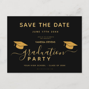 Invitation Carte Postale Classic Noir et or Enregistrer la date