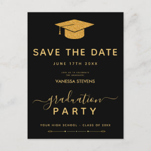 Invitation Carte Postale Classic Noir et or Enregistrer la date