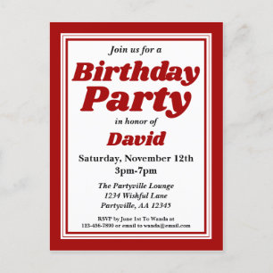 Invitation Carte Postale Classy Bourgogne fête d'anniversaire pour adultes