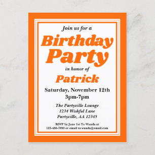 Invitation Carte Postale Classy Orange, fête d'anniversaire pour adultes