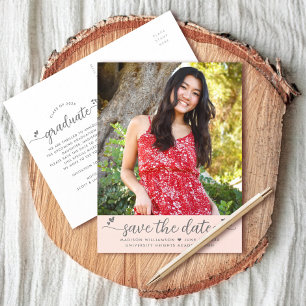 Invitation Carte Postale Clou rose vif Enregistrer Date Photo Graduation Sc