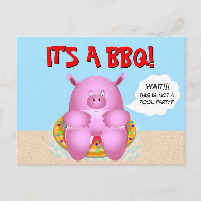Invitation Carte Postale Cochon rose amusant | Barbecue (Devant)