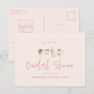 Invitation Carte Postale Cocktail rose de fille élégant moderne douche nupt