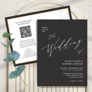 Invitation Carte Postale Code QR gris charbon tout en un Mariage moderne