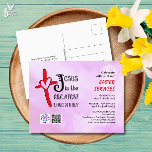 Invitation Carte Postale Code QR Logo JESUS LA PLUS GRANDE HISTOIRE D'AMOUR