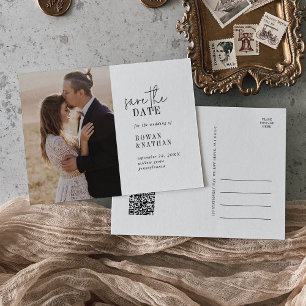 Invitation Carte Postale Code QR moderne chic noir et blanc Enregistrer la 