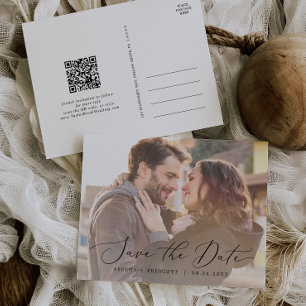 Invitation Carte Postale Code QR photo horizontal précis Enregistrer la dat