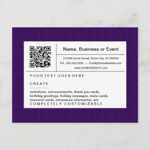 Invitation Carte Postale code QR raffiné : plaid violet