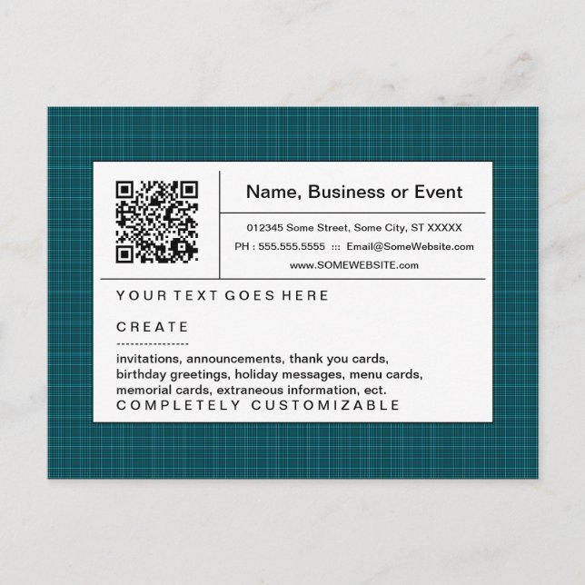 Invitation Carte Postale code QR raffiné : Plaqué turquoise (Devant)