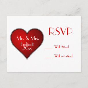 Invitation Carte Postale Coeur rouge romantique avec nom et Mariage Date RS