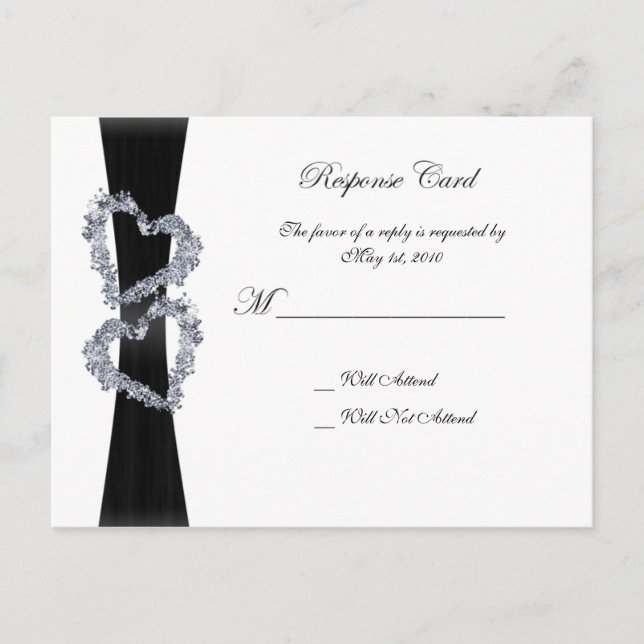 Invitation Carte Postale Coeurs brillants : Coeurs noirs et diamants (Devant)