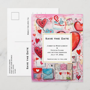 Invitation Carte Postale Coeurs de Whimsical et lettres d'amour Enregistrer