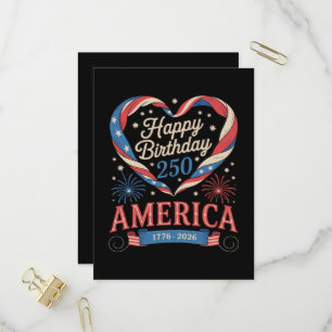 Invitation Carte Postale Cœurs USA 1776 2026 juillet 250e anniversaire USA