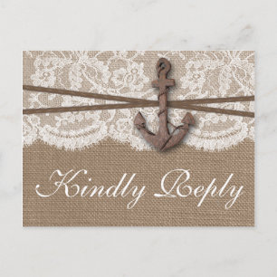 Invitation Carte Postale Collection de Mariages d'Ancres nautiques rustique