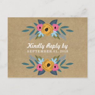 Invitation Carte Postale Collection de Mariages de couronnes florales Kraft