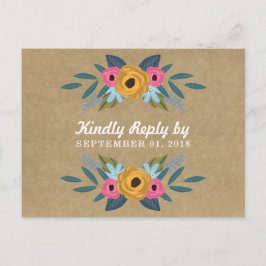 Invitation Carte Postale Collection de Mariages de couronnes florales Kraft