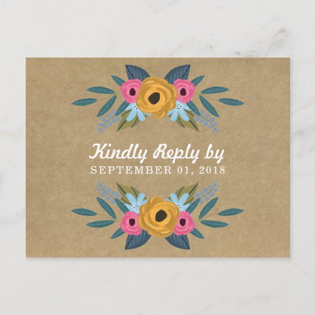 Invitation Carte Postale Collection de Mariages de couronnes florales Kraft (Devant)