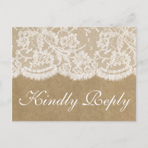 Invitation Carte Postale Collection Mariage Kraft & Lace RSVP