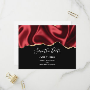 Invitation Carte Postale Conception de satin ondulé glamour rouge foncé - S