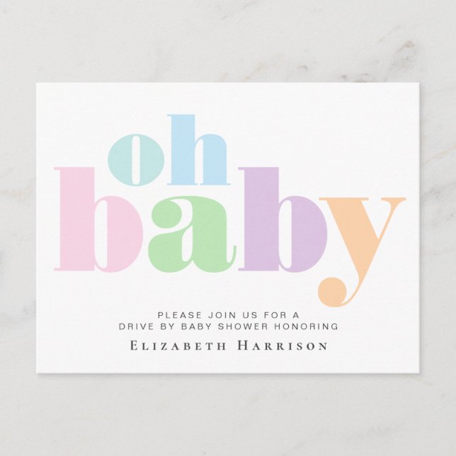 Invitation Carte Postale Conduite Par Baby shower Pastel Typographie (Devant)