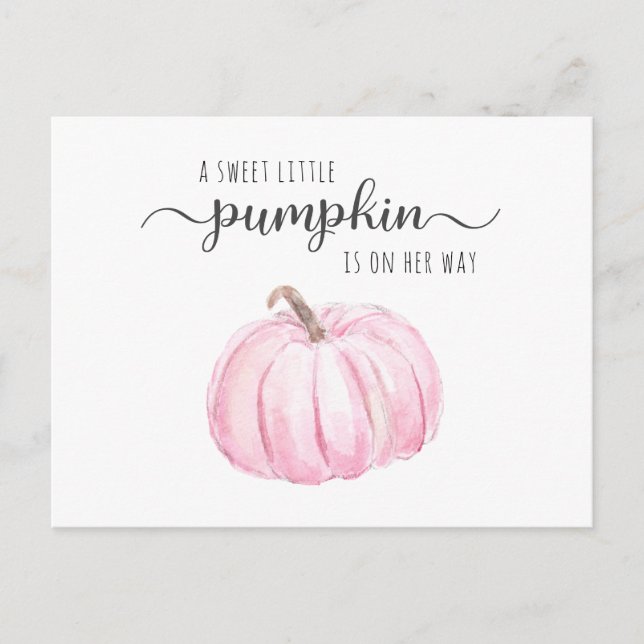 Invitation Carte Postale Conduite Par Citrouille Rose Aquarelle Bébé Fille  (Devant)