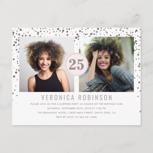 Invitation Carte Postale Confetti Photo Surprise Anniversaire Fête Invitati (Devant)