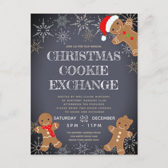 Invitation Carte Postale Cookie Exchange Party Charcoal Holiday (Devant)
