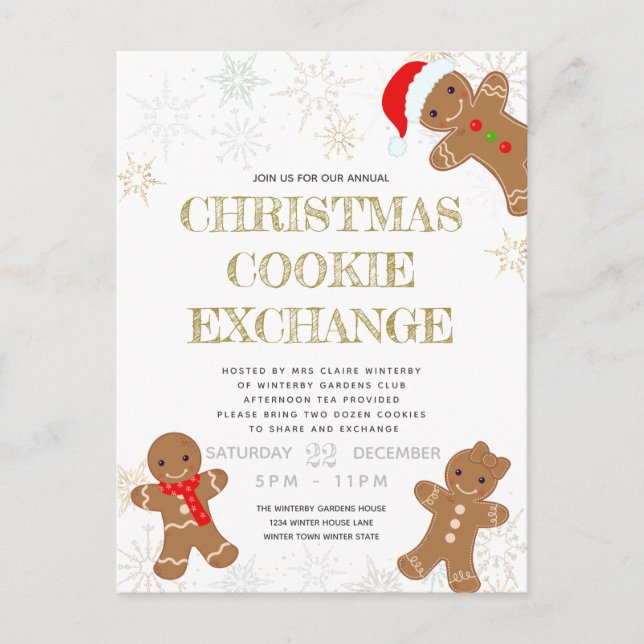 Invitation Carte Postale Cookie Exchange Party White Holiday (Devant)