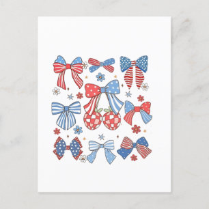 Invitation Carte Postale Coquette Bow 4 juillet USA American Patriotic