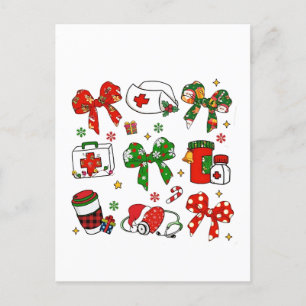 Invitation Carte Postale Coquette Bow Infirmière Noël Soins infirmiers Joye