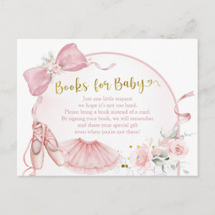 Invitation Carte Postale Coquette rose Ballerina Baby shower Livres pour bé