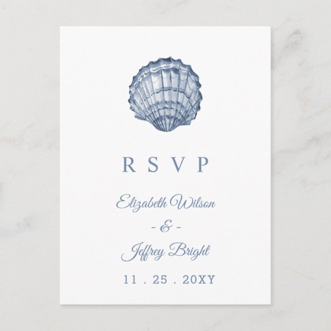 Invitation Carte Postale Coquillages Rustiques Marine Océan Plage Mariage R (Devant)
