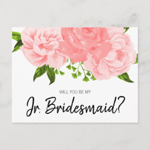 Invitation Carte Postale Coral Watercolor Floral Be My Jr Bridesmaid Card