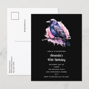 Invitation Carte Postale Corbeau noir sur une branche Illustration Annivers