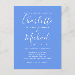 Invitation Carte Postale Cornflower Blue Élégant Mariage de script moderne