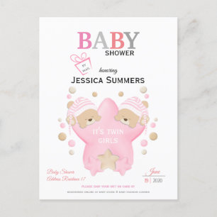 Invitation Carte Postale Couchage Mignonne Ours En Teddy Twin Girls Douche 