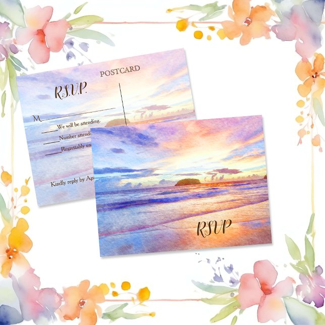 Invitation Carte Postale Couleur d'eau de plage Sunrise RSVP (Créateur téléchargé)