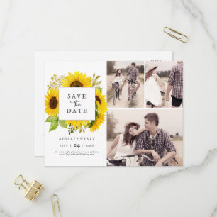 Invitation Carte Postale Country Sunflower 3 Photo Collage Enregistrer la d