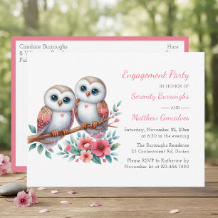 Invitation Carte Postale Couple de hiboux rustique pour une fête de fiançai