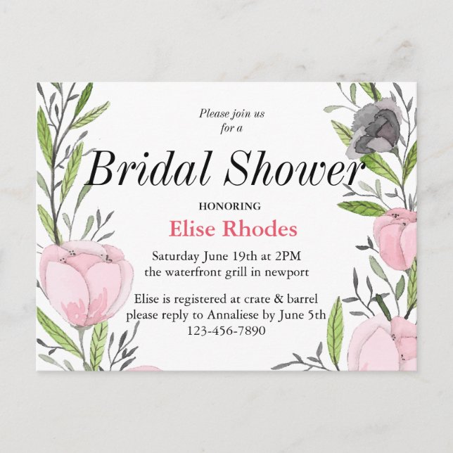 Invitation Carte Postale Courbe florale simple et moderne dessinée (Devant)