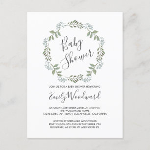 Invitation Carte Postale Couronne botanique de sauge Baby Shower