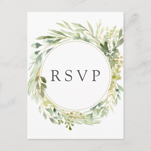 Invitation Carte Postale Couronne de feuillage vert Botanique Mariage RSVP (Devant)